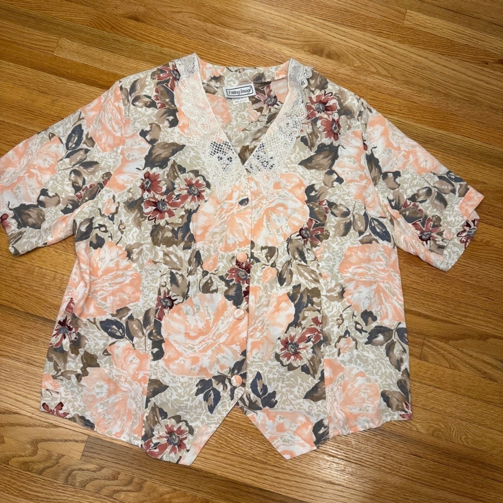Fitting Image Vintage Floral Lace Blouse Women's Size 12 Made‎ in USA